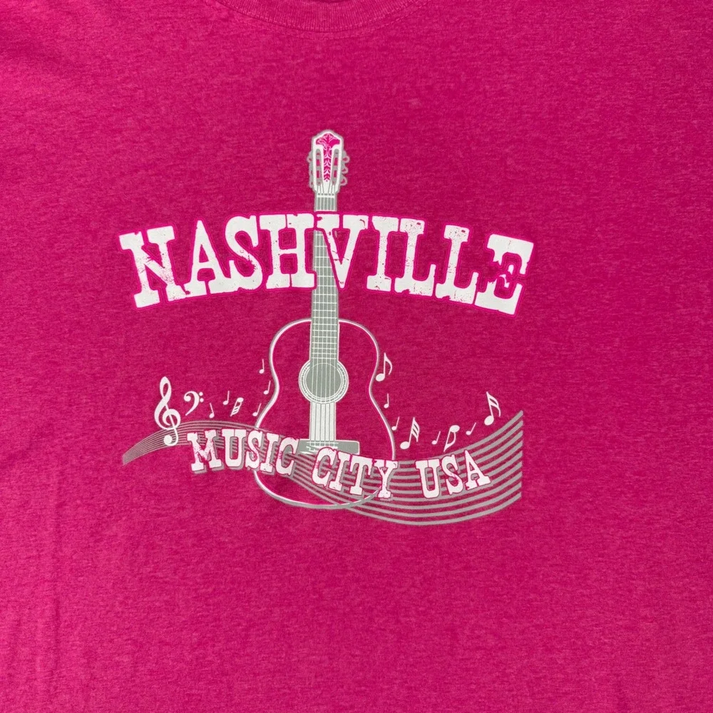 Fruit‎ of the Loom Nashville Music City USA Guitar T-Shirt Pink 2XL Souvenir Tee